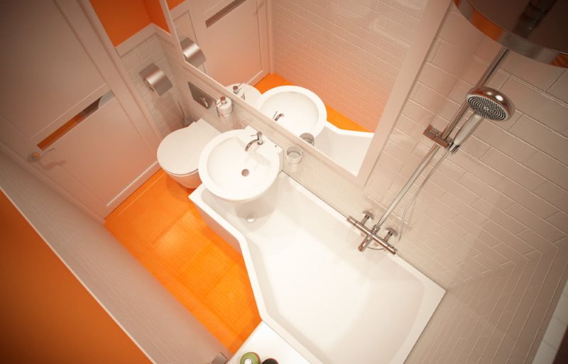 Дизайн ванной комнаты площадью в 2 кв м с оранжевым полом