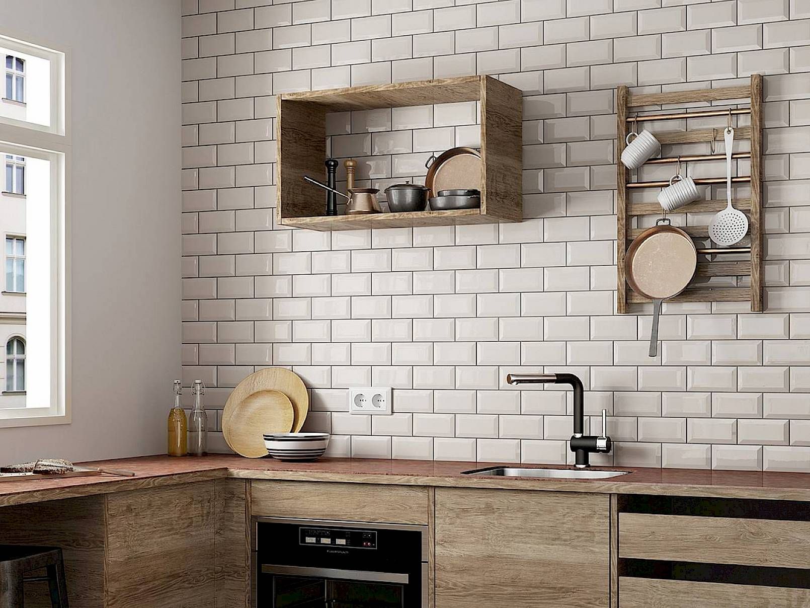Имитация кирпичной стены на кухне:  стена на кухне .