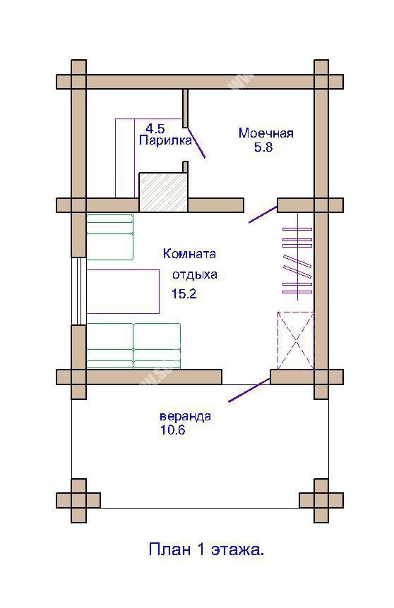 Схема бани с парилкой и комнатой отдыха