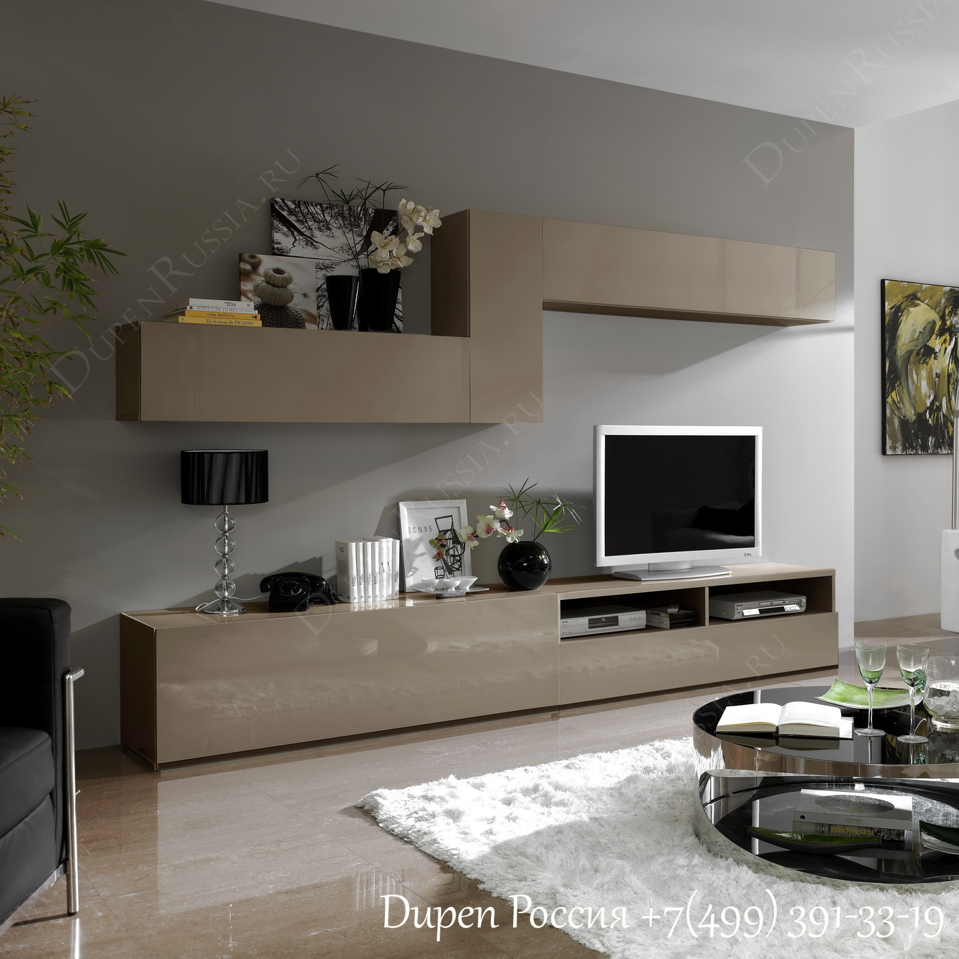 Мебель в гостиную в современном стиле светлая с тумбой под телевизор