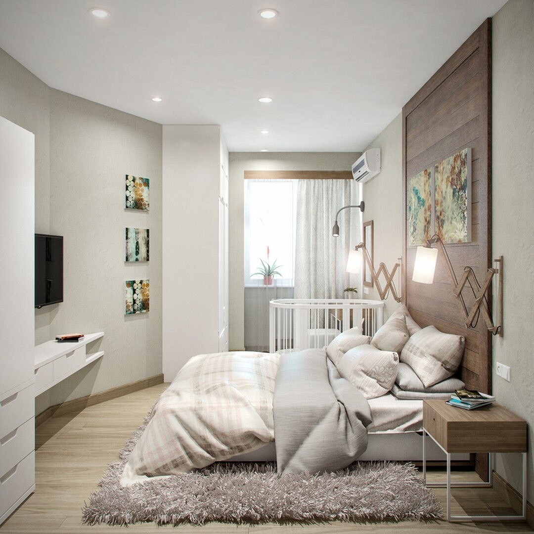 спальня 12 кв м реальный дизайн с детской кроваткой
